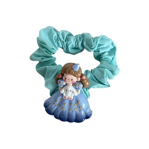 Chouchou princesse dessin animé vert menthe avec figurine fille et lapin mignon