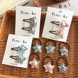 Cute Star Sequin Hair Clips And Hair Ties For Kids Girls Handmade Princess Style Hairpins Elastic Band Hair Accessories