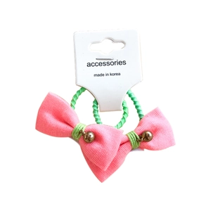 Lot d'élastiques à cheveux avec nœuds en tissu rose et perles dorées brillantes