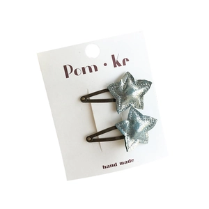Cute silver sequin star hair clips for girls, handmade two-piece hair accessories set