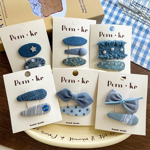 Blue Bow Lace Fabric Plaid Hair Clip Collection Sweet Artificial Pearl Embellished Handmade Hair Accessories For Girls Women Daily Party Headwear
