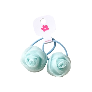 Set of two light blue lace rose flower hair ties on a handmade display card