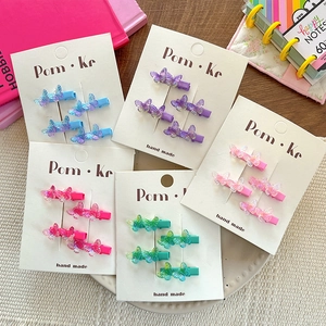 Transparent gradient butterfly bow hair clips set for girls in five vibrant colors
