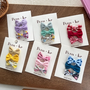 Kinder Niedlich Stoff Schleife Haarspangen Set Blumen Karo Muster Handgefertigt Mädchen Haarnadeln Süß Alltags Schmuck