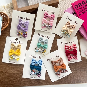 Dreierpack Haarspangen aus Stoff mit Blumen, Karos und Punkten für Mädchen und Kinder