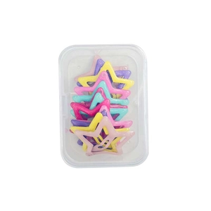 Colorful macaron star hair clips set with glitter finish in a transparent storage box