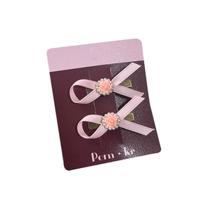 Pinzas para el pelo con lazo rosa con rosas de resina y perlas para niñas