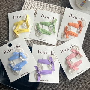 Set di 6 mollette per capelli con fiocco in pizzo per ragazze in giallo verde arancione blu