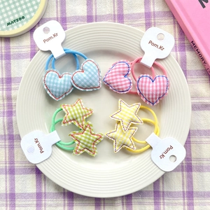 Cute Gingham Cloth Heart Star Scrunchies For Kids Girls High Elastic Hair Ties Hair Accessories Decorative Handmade Ponytail Holder