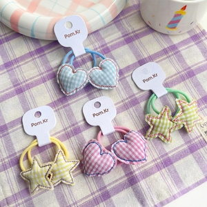 Set of pastel plaid heart and star fabric hair ties on display cards for kids