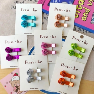 Mignonnes Barrettes à Cheveux Fleur de Rose Fait à la Main Similicuir Métallique pour Enfants Filles Accessoires Cheveux Mode