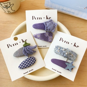 Purple Plaid Sequin Star Hair Clips For Girls Cute Fabric Flower Embroidery BB Clips Handmade Children Hair Accessories