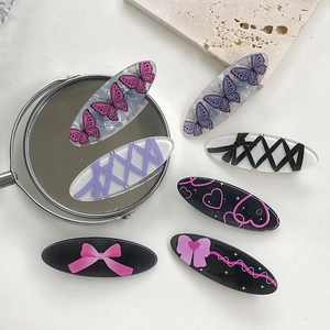 Carini Fermagli per Capelli Ovali Stampati per Bambini Moda Clip a Becco d'Anatra in Acrilico con Motivi a Farfalla Cuore Nastro