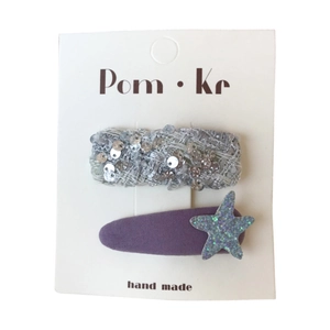 Kids cute plaid sequin hair clips set with silver rectangle and blue star patterns