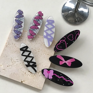 Set di 7 graziose mollette ovali per capelli con motivi a farfalla e cuori alla moda