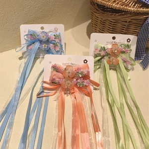 Pince à Cheveux Florale Style Ancien Faite à la Main pour Enfants Avec Ruban Long Broderie Accessoires de Cheveux Fée