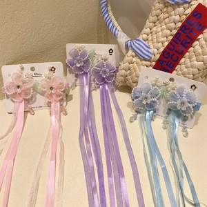 Barrettes à Cheveux Fleur en Maille Style Ancien Longs Rubans Glands Fausses Künstliche Perles Strass pour Filles Hanfu