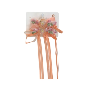 Barrettes Hanfu enfants avec broderie florale et longs rubans en soie rose orangé