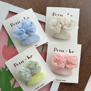 Juego de Pinzas para el Cabello con Lazo de Encaje Hechas a Mano Con Perlas Artificiales Bordado Floral Horquillas de Moda para Niñas Accesorios para el Cabello