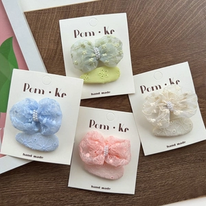 Pinzas de pelo con lazos de encaje y perlas para niñas, set de 4 colores pastel