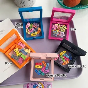 Alloy Colorful Candy Color Mini Hair Clips Set Star Heart Bone Shape BB Clips For Girls Kids Hair Accessories With Storage Box