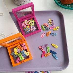 Colorful mini dog bone and star hair clips set with portable storage boxes