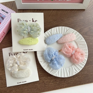 Set de pinzas para el pelo con lazos de encaje y perlas, accesorios elegantes para niñas