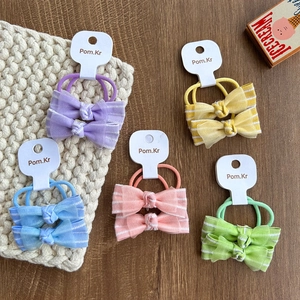 Lot de 5 chouchous à nœuds en dentelle rayée pour filles en couleurs pastel