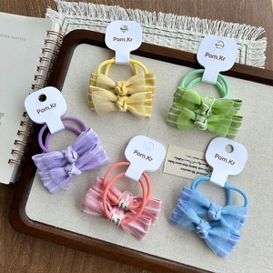 Lot de cinq chouchous à nœuds en tissu rayé coloré avec élastiques haute résistance