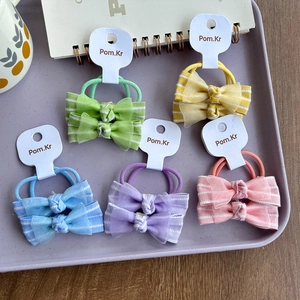 Lot de 5 chouchous nœuds en dentelle pour filles en tissu rayé et organza élégant