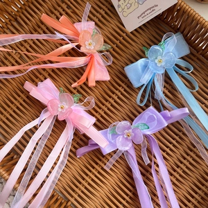 Fermagli per capelli a fiore hanfu fatti a mano con lunghi nastri per bambine