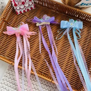 Set di fermagli per capelli Hanfu per bambini con nastri floreali e nappe lunghe