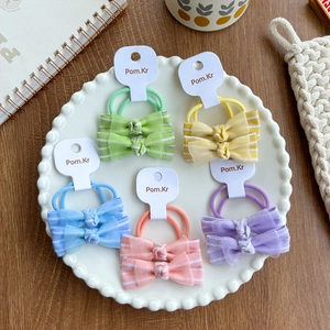 Ensemble d'Élastiques à Cheveux Nœud Papillon pour Enfants Tissu Rayé Maille Double Couche Élastiques pour Filles Femmes
