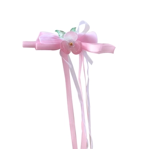 Nastro per capelli floreale rosa per bambine con fiocco di raso e nastri in chiffon