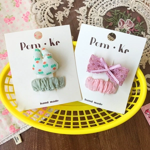 Handmade fabric bow and rabbit hair clips with floral patterns and lace for girls