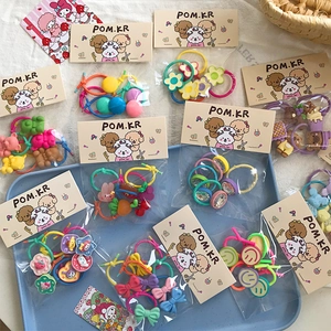 Cute Cartoon Bear Flower Bow Kids Hair Scrunchies Colorful Elastic Hair Ties Plastic Resin Sweet Ponytail Holder Jewelry