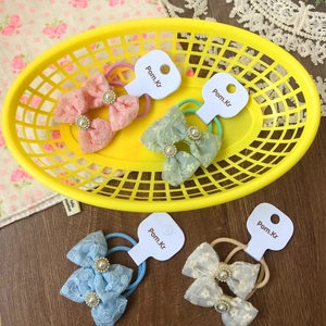 Elastici per capelli con fiocco in tulle ricamato e perle finte in vari colori pastello