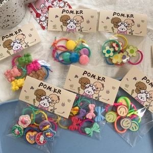 Cute Korean style kids hair ties set with colorful bear flower and bowknot charms