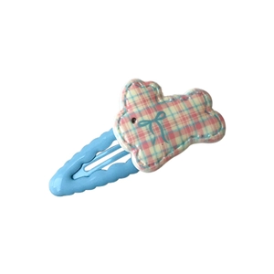 Barrette à cheveux BB lapin mignon avec motif à carreaux rose et bleu pour filles