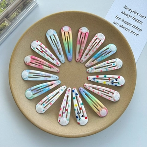 Cute Printed Teardrop BB Hair Clips For Kids Girls Fashion Versatile Metal Oil Drop Enamel Hairpins Daily Hair Accessories