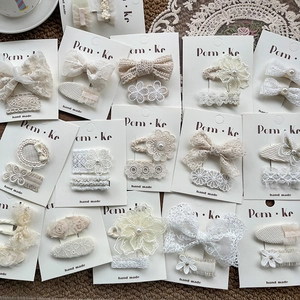 Barrettes à Cheveux Dentelle Nœud Fleur Fait Main Avec Künstliche Perles Broderie Gingham pour Enfants Filles