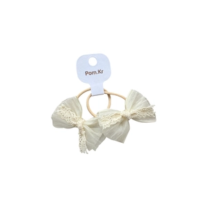 Cute off-white lace bow hair ties for girls with elegant crochet lace edge details
