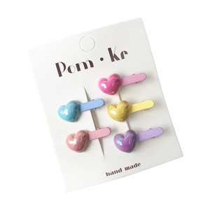 Lot de 5 barrettes à cheveux en forme de cœur couleurs bonbon pour coiffure fille