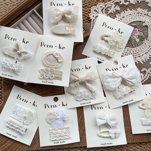 Barrettes à fleurs en dentelle avec perles et nœuds pour filles, épingles élégantes
