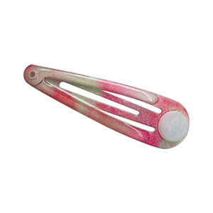 Pink and white marble pattern teardrop hair clip for kids on a clean white background