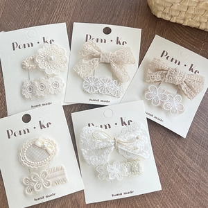 Cinq paires de pinces à cheveux élégantes en dentelle et perles pour enfants