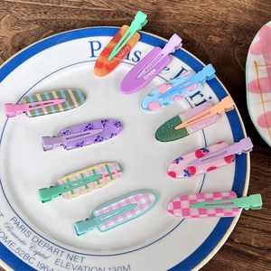 10-piece set of sweet fruit and plaid pattern hair clips in pastel macaron colors
