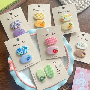 Korean Style Oval Cloth Hair Clips For Girls Handmade Fruit Embroidery Floral Print BB Clips Cute Sweet Hair Accessories