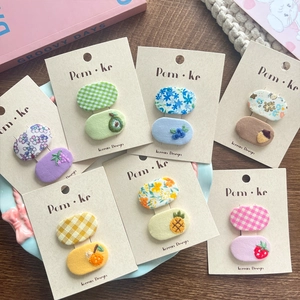Korean style embroidered fruit floral fabric hair clips in seven colorful pairs set