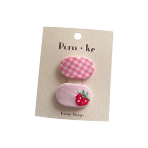 Handmade Korean style strawberry embroidery floral fabric BB hair clips for girls